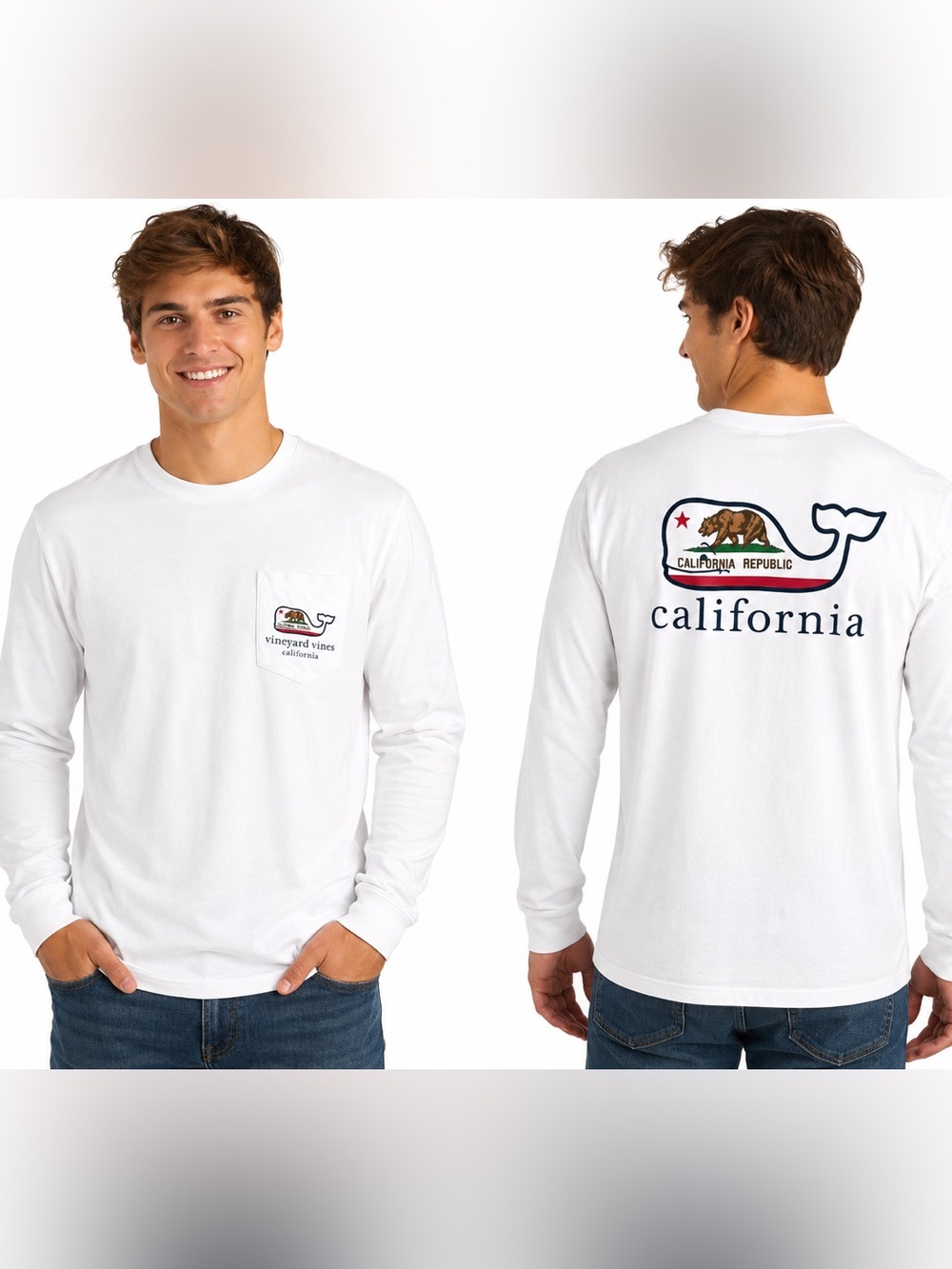 Vineyard Vines White Long-Sleeve California Whale Pocket Tee